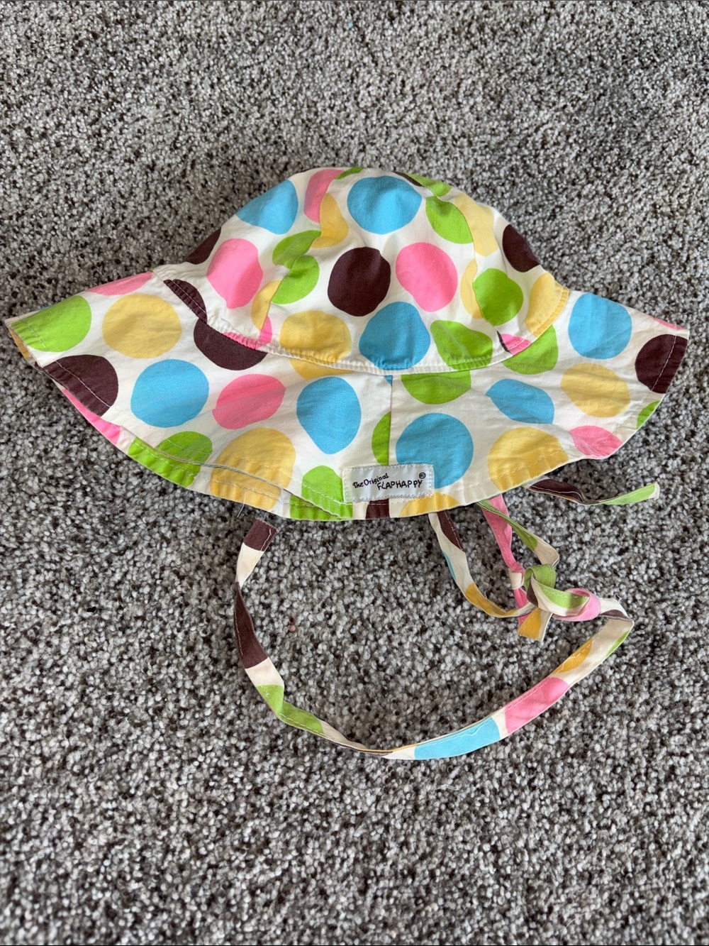 Vintage 1987 Flap Happy Polka Dot Sun Hat - Blue, Pink, Green, Yellow, Brown